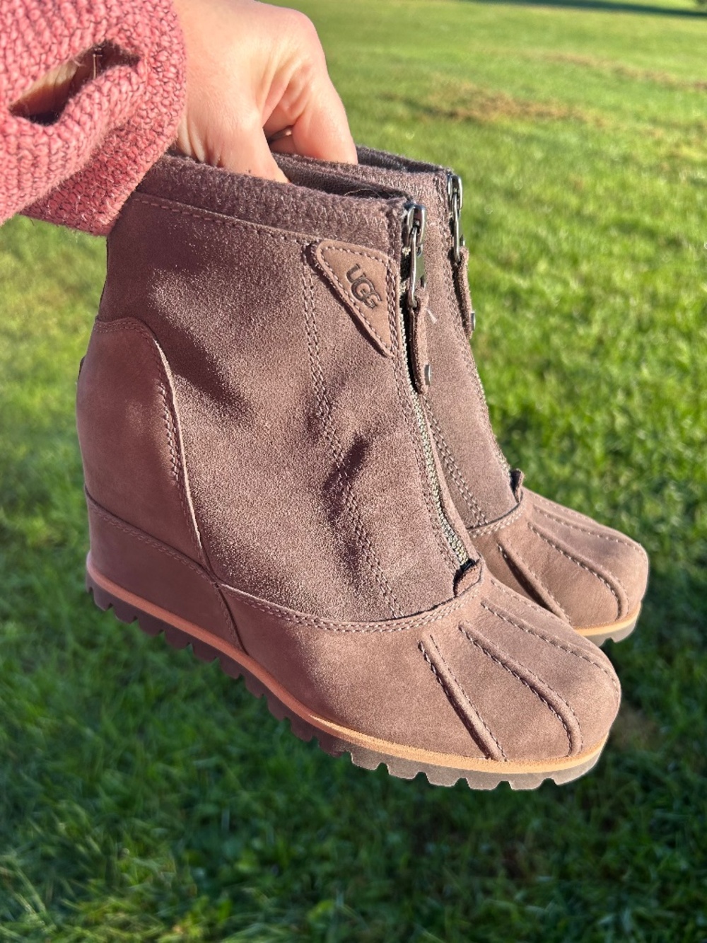 UGG Reggie leather and suede wedge ankle boots